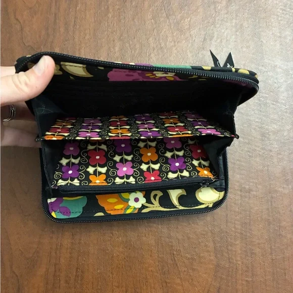 Vera Bradley Floral Suzani Pattern Black, Orange and Purple Wallet - Picture 6 of 9